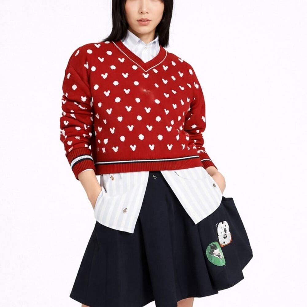 NEW Tommy Hilfiger x Disney Mickey Mouse Heart Sweater Red Womens XXL